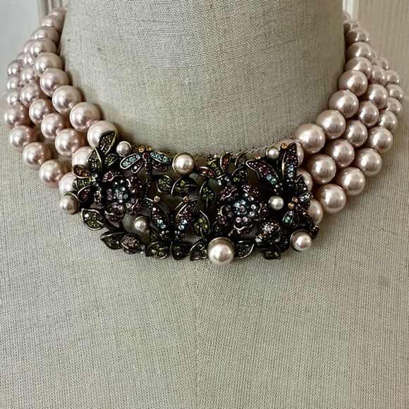 Heidi Daus "Secret Garden" Triple Strand Pearl Statement Necklace - Picture 1 of 12